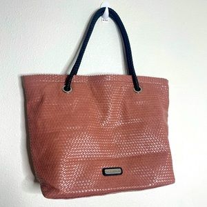 Steve Madden Woven Tote Purse Color Pink with Black Straps With Zipper